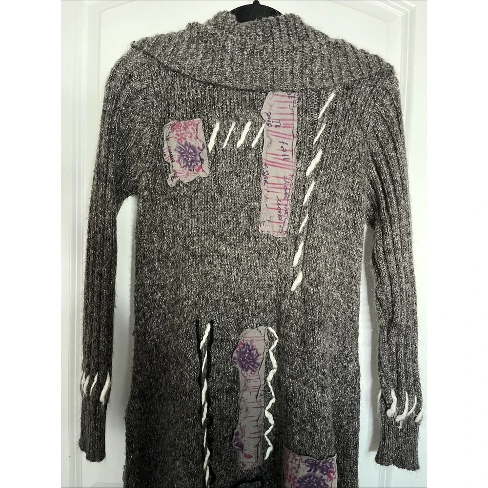 Sz S Monroe and Main Women's Coat Button Yarn Woven Patchwork Long Cardigan